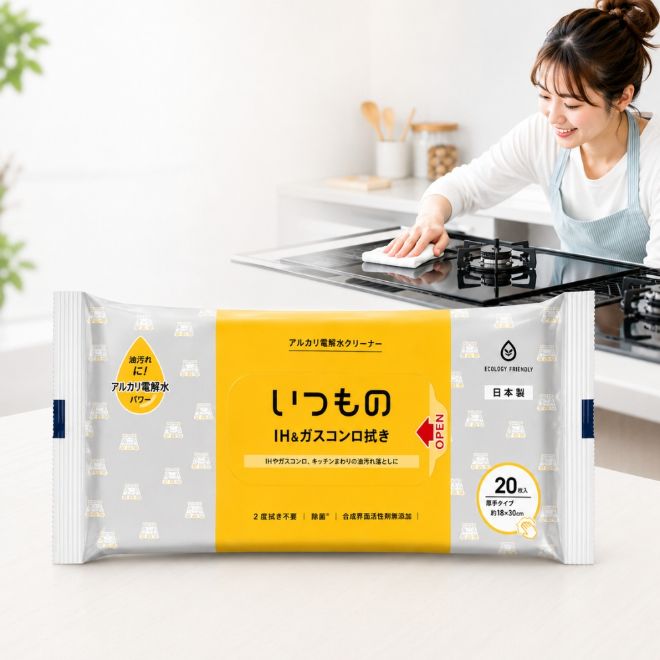 日本服部製紙鹼性電解水清潔濕巾20枚(IH爐・瓦斯爐・抽油煙機適用)